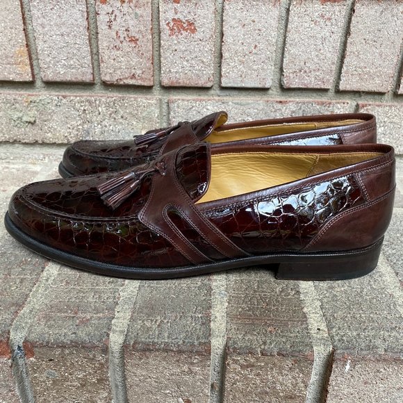 JOHNSTON & MURPHY Men's Brown Tassel Slip On Gator Print Loafers Size 12 - Picture 4 of 11